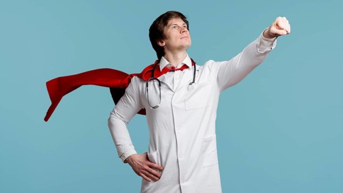 Doctor with cape blue background