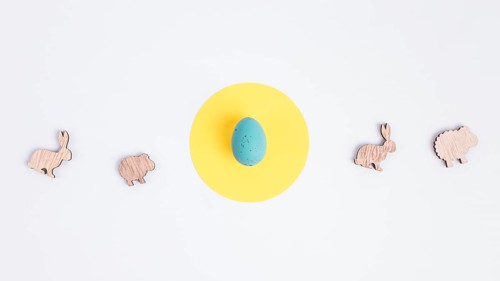 Easter egg yellow circle figures sheep rabbits