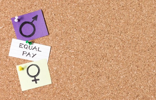 Equal pay man woman gender symbols copy space