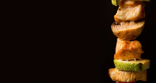 Front view chicken skewer with copy space