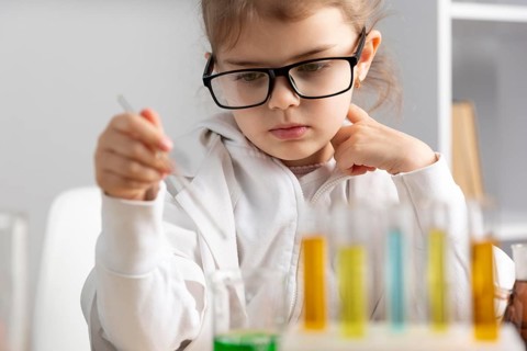 Girl doing experiments laboratory