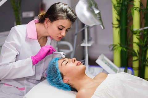 Girl receiving facial treatment beauty salon