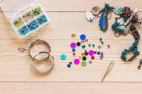 Handmade decorative bangles jewelry wooden table