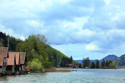 Picturesque landscape at the Großer Alpsee with mountains