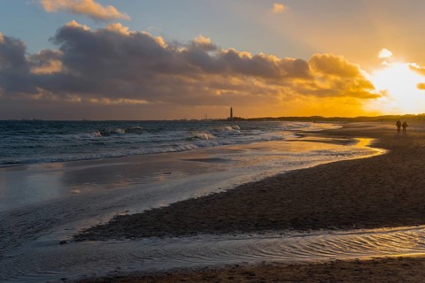 Baltic Sea beach at sunset at the meeting of the North Sea and the Baltic Sea