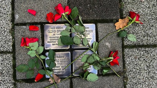 Stumbling stones by Cologne artist Gunter Demnig in memory of murdered Jews in the Third Reich
