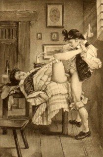 Man and woman having sex on a table
