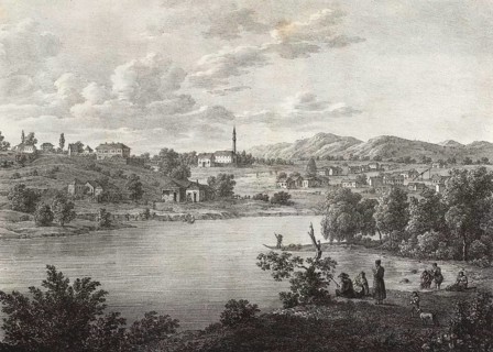 The river Danube in Wallachia. Kallafat market