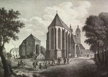 The Danube in Lower Austria. View of the parish church and the old Roman temple at Tulln