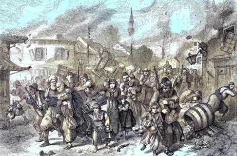 Escape of the inhabitants during a bombardment of Ruse