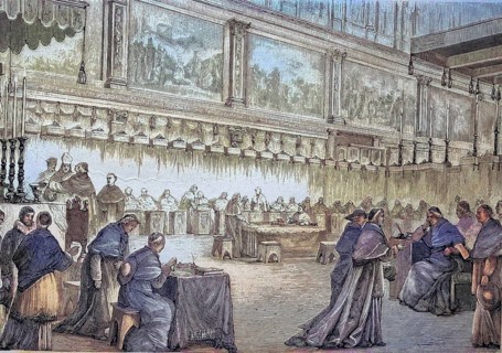The vote of the cardinals in the sixtinian chapel of the Vatican during a conclave