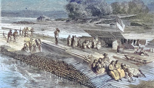 Wooden raft on the Danube River