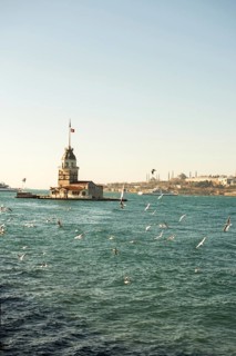 Maidens Tower located in the middle of Bosporus