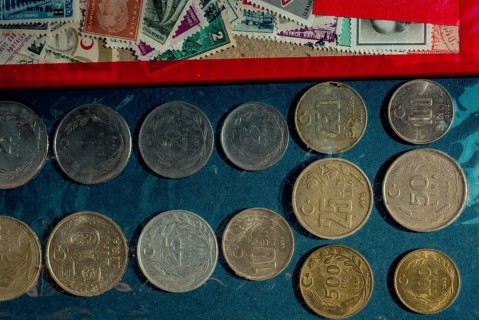 Turkish Lira old metal coins collectiion as a background