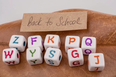 Back to school theme with colorful letter cubes
