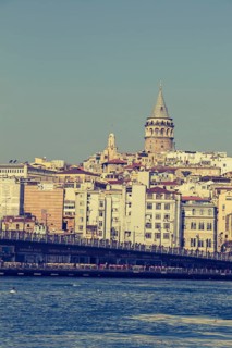 View of the Galata Tower from ancient times in Istanbul
