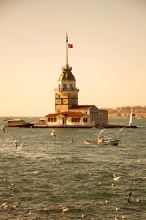 Maidens Tower located in the middle of Bosporus