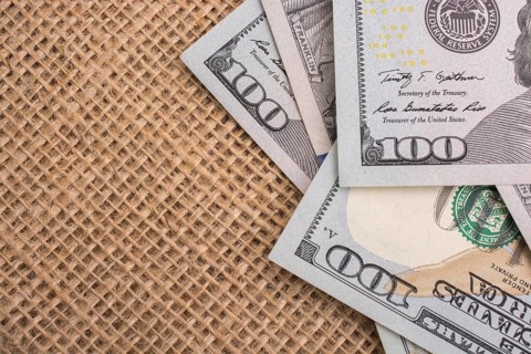 Banknote of US dollar placed on a linen canvas