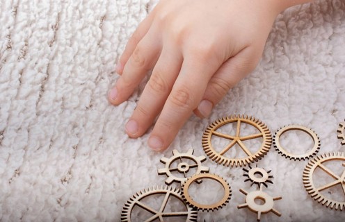 Hand holding gear wheels as the concept of mechanism