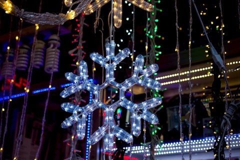 Christmas and party lights in the shape of a snowflake