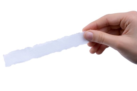 Hand holding a piece of blank torn notepaper