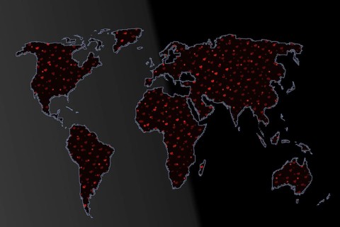 World map design with heart pattern. Earth with continents. Map of europe and america