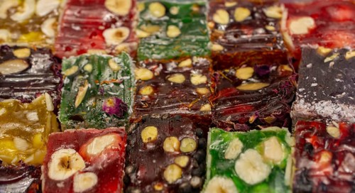 Load of traditional turkish delight lokum sugar coated soft candy