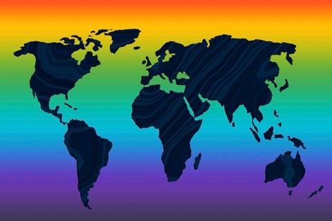 World map design. Earth with continents. Map of europe and america