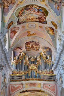 The organ loft and ceiling frescoes