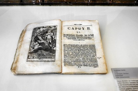 The book was printed on the occasion of the transfer of four catacomb saints from Rome in 1750