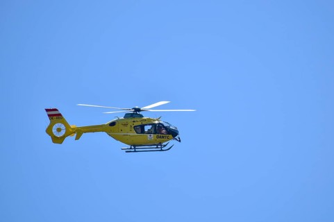 The Airbus H135 Christophorus 6 helicopter in flight on a mission for the Austrian Mountain Rescue Service