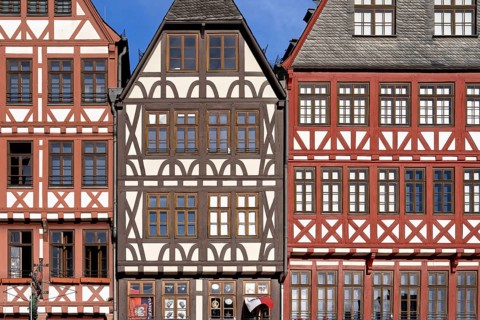 Colorful Half-timbered houses in Roemerberg square
