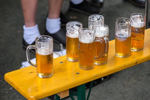 Beers for the musicians on a beer bench