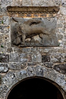Gavedola tower of the fortress gate with Venetian lion