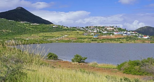 Fish pond on the western side of the Dutch island part of Sint Maarten in the Caribbean Sea