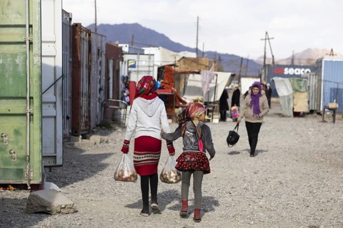 Murghab bazaar with stalls inside containers in the Murghob District of Gorno-Badakhshan Autonomous Region
