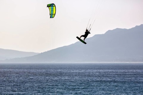 Kitesurfer jumping
