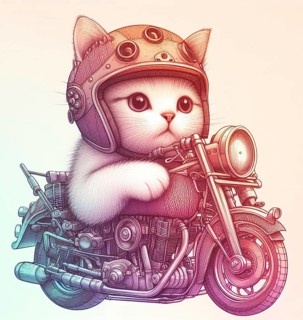Hipster cat riding hot rod steampunk wearing steampunk helmet