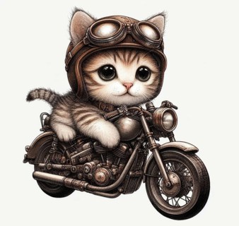 Hipster cat riding hot rod steampunk wearing steampunk helmet and goggles