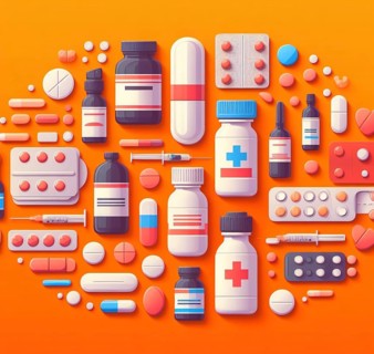 Lay flat knolling full of colourful capsules pills medicines antibiotics prescriptions and supplements for cadiopathy or diabetes