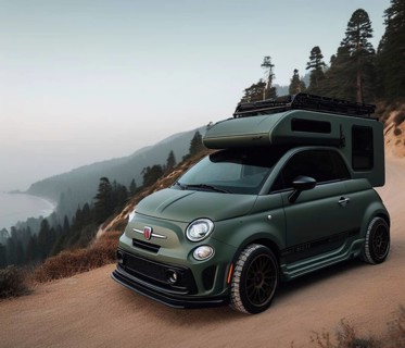 Green matte custom offroad italian tuned smart little powerful 2 door 4x4 lifted vintage custom camper conversion jeep overlanding in mountain roads