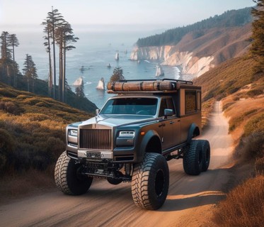 Funny design tuned custom british expensive gt supercar classic camper conversion overlanding in mountain roads