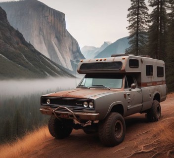 Rusty dirt offroad 4x4 lifted american muscle car charger vintage custom camper conversion jeep overlanding in mountain roads