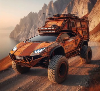 Rusty dirt offroad 4x4 italian aventador lifted vintage custom camper conversion jeep overlanding in mountain roads