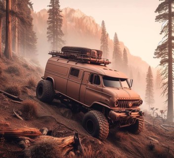 Rusty dirt offroad 4x4 lifted vintage custom camper conversion jeep overlanding in mountain roads