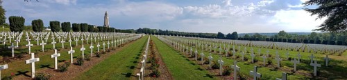 Panoramic photo of the Douaumont ossuary and military cemetery for French and German soldiers of the First World War 1914