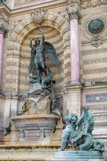 Bronze statue of the fountain La Fontaine Saint Michel