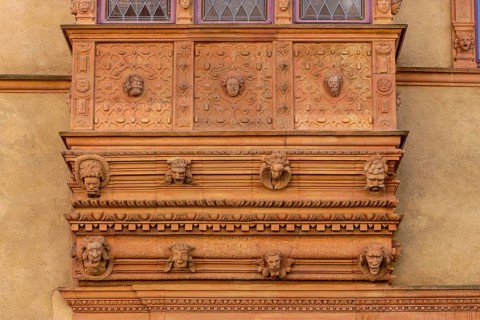 Detail of the historic building La Maison des Tetes