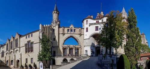 Panoramic photo of the entrance to Hohenzollern Castle Sigmaringen