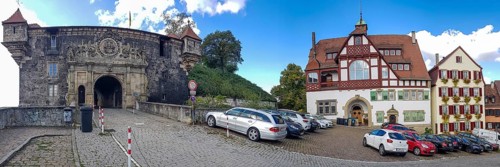 Panoramic photo of the entrance to Hohentuebingen Palace